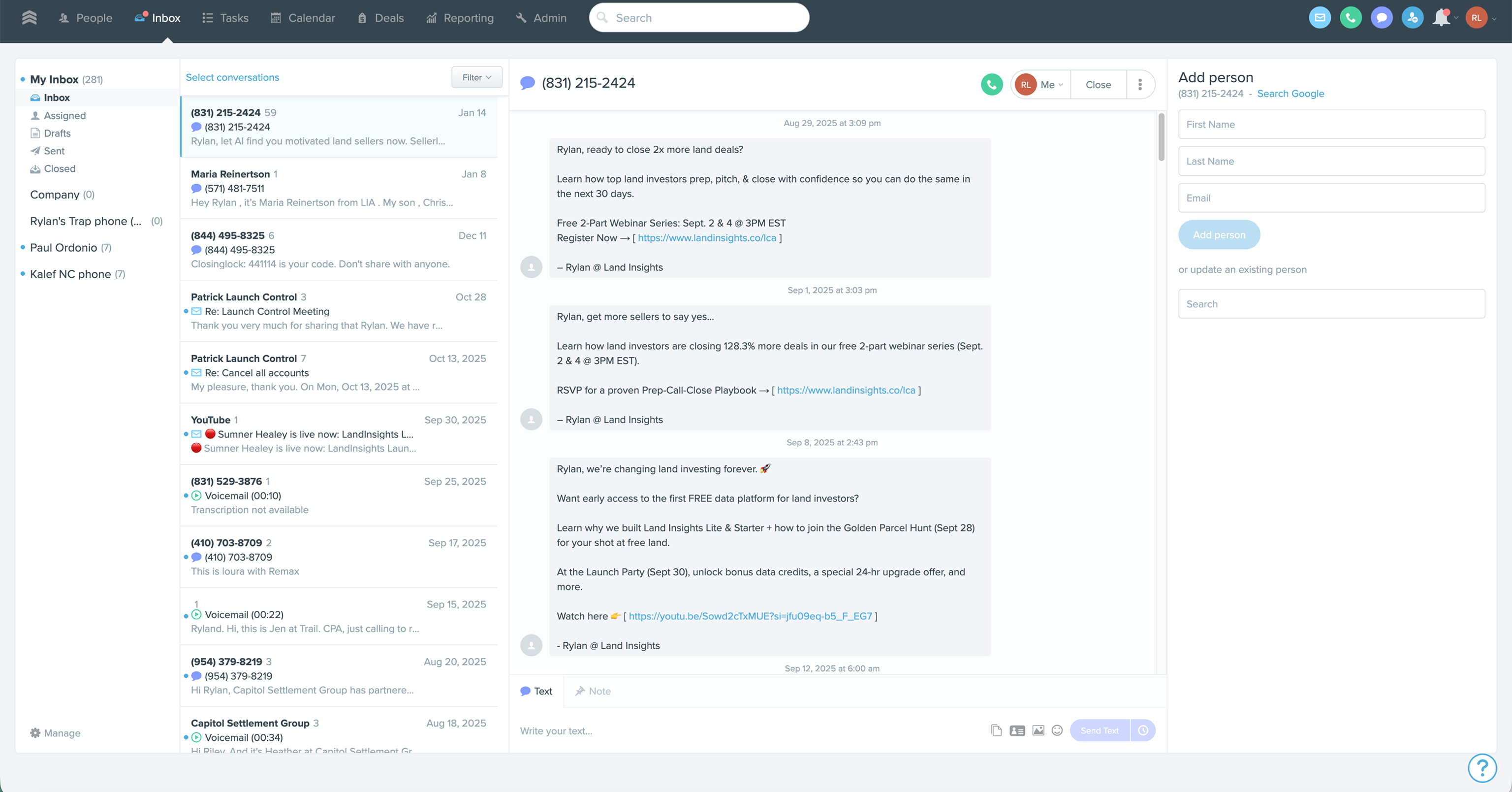 Competitor CRM — communications and outreach